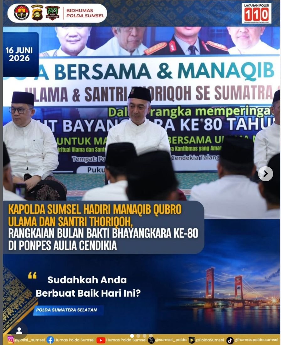 Sambut HUT Bhayangkara, Kapolda Sumsel Hadiri Manaqib Qubro Ulama